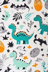 Dinosaur Pattern Wallpaper for Kidsâ€™ Rooms, Fun and Colorful Dino Design with Jurassic Elements, Perfect for Nursery Decor and Childrenâ€™s Art Projects