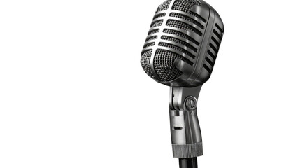 Fototapeta premium Retro Microphone Icon: Captivating close-up of a vintage microphone, exuding classic charm and a touch of nostalgia, isolated against a backdrop that enhances its metallic sheen.