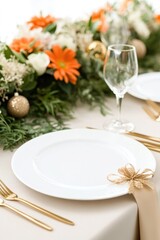Elegant table setting adorned with fresh flowers and decorative