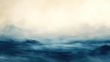 Obraz premium Serene Ocean Horizon with Soft Blue Waves and Misty Sky at Dawn, Ideal for Tranquil Backgrounds
