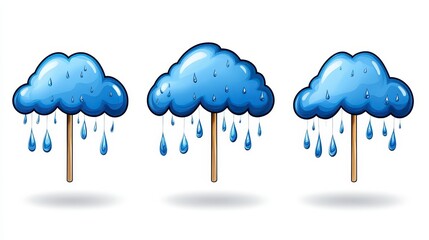 Cartoon Clouds With Rain Drops On Sticks