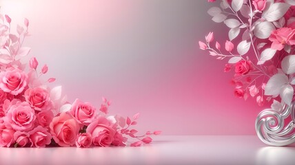 Elegant Pink Gradient with Floral Decor