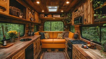 Rustic Wooden Camper Van Interior Design: Cozy Cabin on Wheels