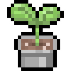 Catoon pixel seedling in flower pot.