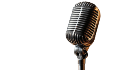 Vintage Microphone Close-Up: Capturing the essence of classic audio technology, a retro microphone gleams with a timeless appeal, ready to capture voices and sounds.