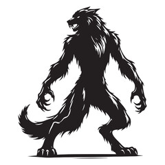 Werewolf silhouette created with sleek and menacing details for horror themes - Werewolf illustration - Werewolf vector - mythical creature silhouette
