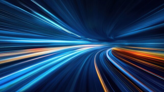 A futuristic, dark blue background with blurred lines and streaks of light. This design suggests speed, movement, and high technology. It's perfect for templates that need a dynamic look.