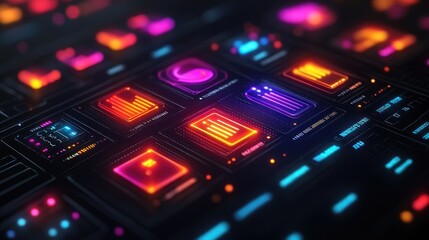 Neon Digital Interface: Futuristic Technology Dashboard