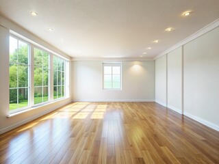 Minimalist Empty Room: White Walls, Wooden Floor - Interior Design Stock Photo