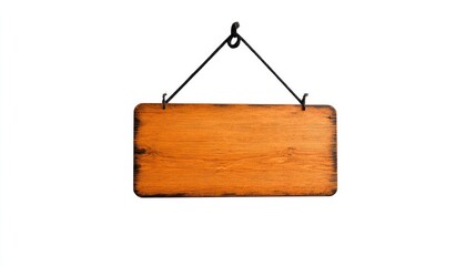 Rustic wooden sign hanging from a black hook, set against a plain white background, ideal for signage