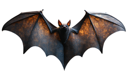 Bat in Flight: A mysterious bat, with its wings fully extended, showcases its unique, leathery wings and sharp features against a pristine backdrop.