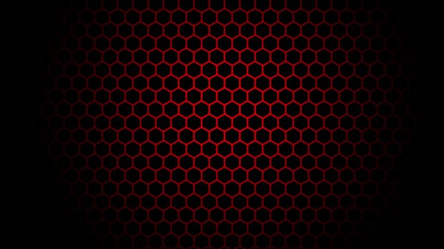 Animated abstract hexagonal grid pattern with a red glow fading into darkness. Concept of futuristic, technology and business presentation.