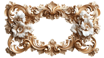 Ornate Floral Frame: Exquisite gold-toned frame featuring intricate floral patterns. Perfect for adding a touch of elegance and luxury to any project.