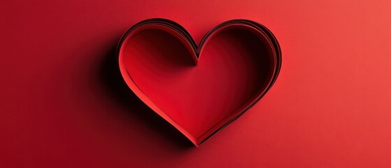 Elegant Red Paper Heart on Matching Background for Valentines Day, Symbolizing Love and Romance