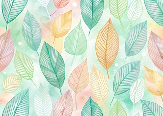Fototapeta premium Pastel Abstract Hand-Drawn Leaves Wallpaper Background - Soft Spring Colors