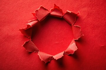 Ripped Red Paper with Transparent Hole, Copy Space for Text