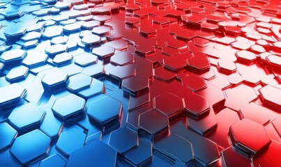 Fototapeta premium Hexagon tiles pattern colored in blue and red; abstract 3D background use case