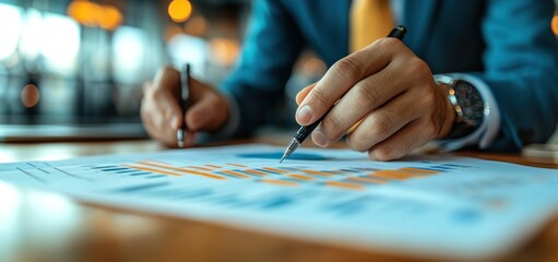 Obraz premium Businessman Analyzing Financial Data Charts Graphs