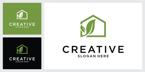 Vector logo of nature green leaf and house.