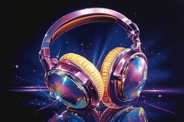 Fototapeta premium Airbrush art of a headphone headphones headset illuminated.