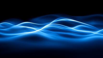 Abstract Blue Waves Flowing Dark Background