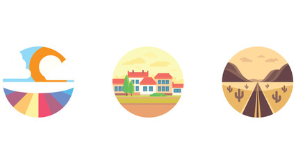 Nature and scenary circular vector illustration with light colors