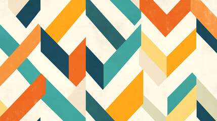 Naklejka premium Retro Chevron Geometric Pattern with Orange Teal and Yellow Color Palettes Artwork Design