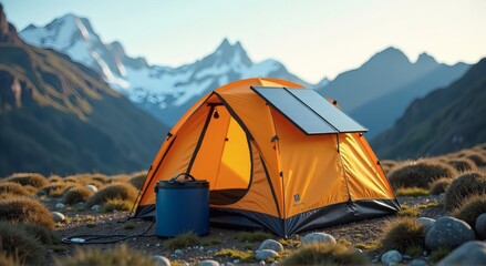 Solar Power and clean energy in camping and traveling - Renewable, sustainable, green and clean energy concept