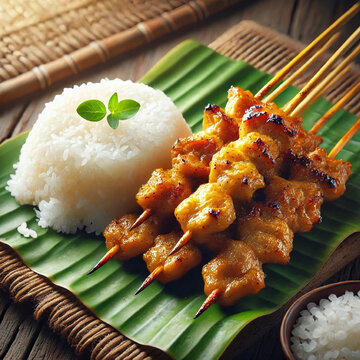 Thailand Grilled Pork Skewers with Sticky Rice mooping