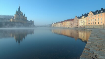 Gripsholm Castle and Mariefred's Waterfront at Dawn