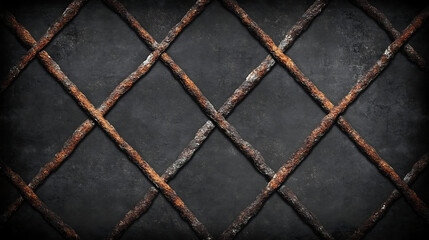 Fototapeta premium Rusted Iron Lattice Grunge Structure with Dark Abstract Background Industrial Design and Wall Art
