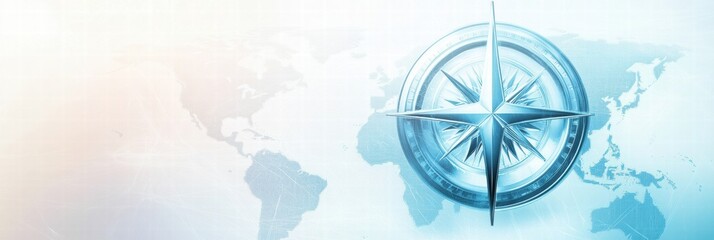 Fototapeta premium Compass design against world map background for navigation and adventure planning. Generative AI