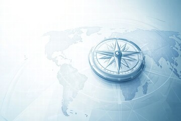 Compass positioned on a world map highlighting navigation and exploration concepts in a modern design. Generative AI