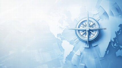 Exploring the world through a blue compass design over a soft map background. Generative AI