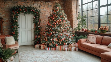 Christmas Decor in a Brick Loft Interior