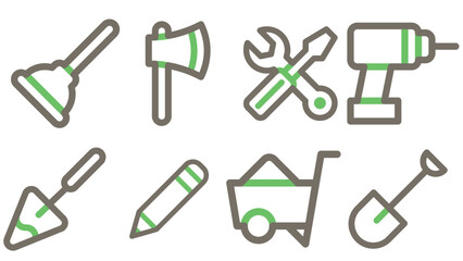 Construction and industrial tools icon set vector for UI and animation