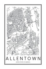 Obraz premium Printable downtown road map poster of the USA town of ALLENTOWN on solid white background with city name