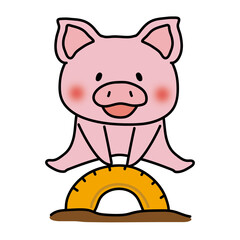 公園のタイヤとびで遊ぶぶた