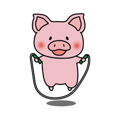 縄跳びをするぶた