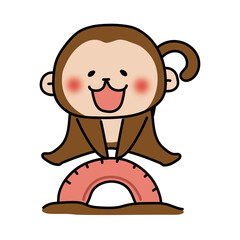 公園のタイヤとびで遊ぶ猿