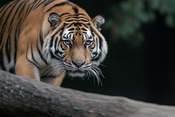 Fototapeta premium Majestic tiger stalking through the natural habitat in soft evening light showcasing its powerful presence