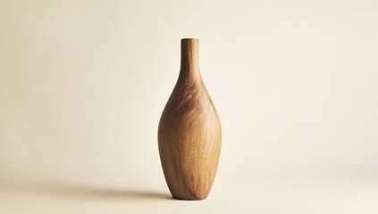 Elegant wooden vase on light beige background