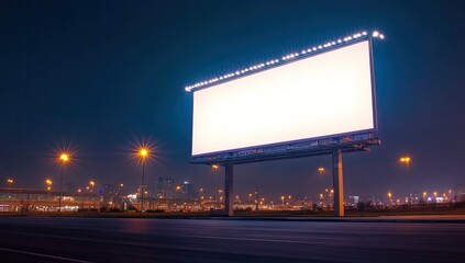 Empty billboard at night, city lights in the background. Use for advertising mockups