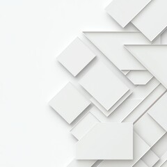 Abstract geometric background with layered paper shapes in soft white tones, creating a minimalist 3D effect.