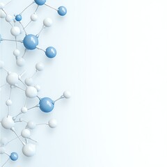 Abstract molecular structure with blue and white spheres on a light background, symbolizing innovation and technology.