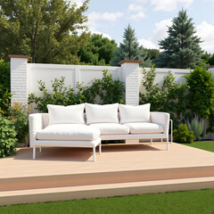 Obraz premium Photorealistic Render: White Couch on Wooden Deck