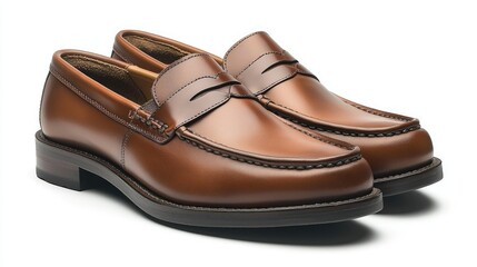 Elegant brown leather loafers displayed on a clean white background for fashion marketing