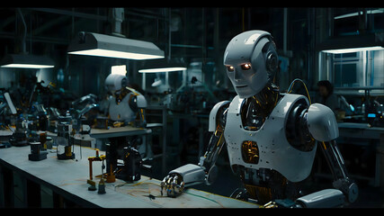 Fototapeta premium Robot working in the factory