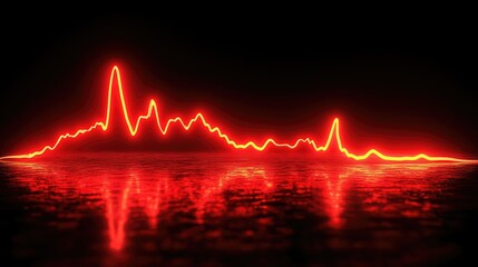 Abstract red waveform graphic reflecting on a dark surface, symbolizing sound or energy levels