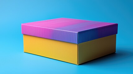 Colorful gift box on a blue background, showcasing vibrant design for packaging ideas